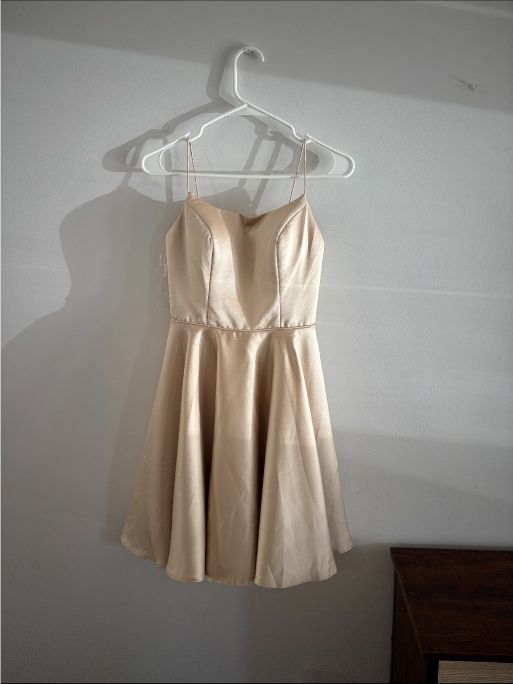 BRAND NEW - Satin Mini Dress with Spaghetti Straps in Light Champagne